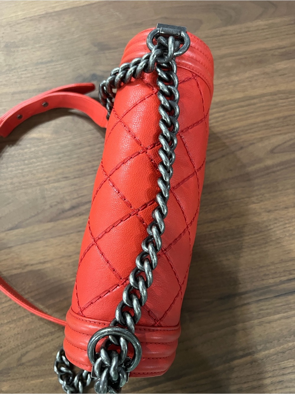 Chanel Medium Boy Bag Red Lambskin Very Good Condition with Dust Bag - Picture 16 of 16